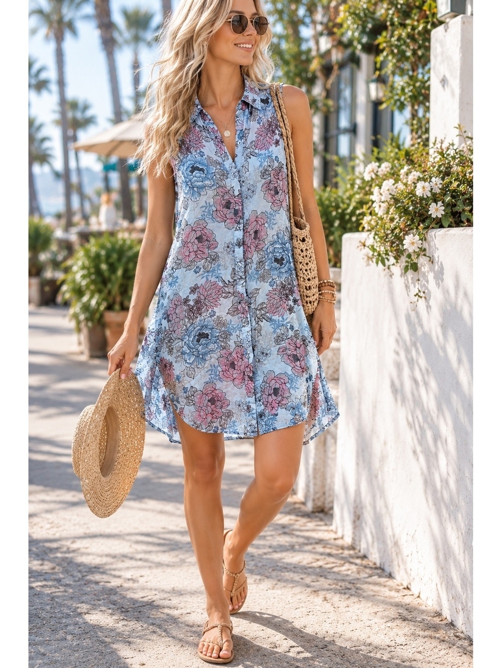 CUPIO Women’s Floral Sleeveless Button Front Swing Dress Size M